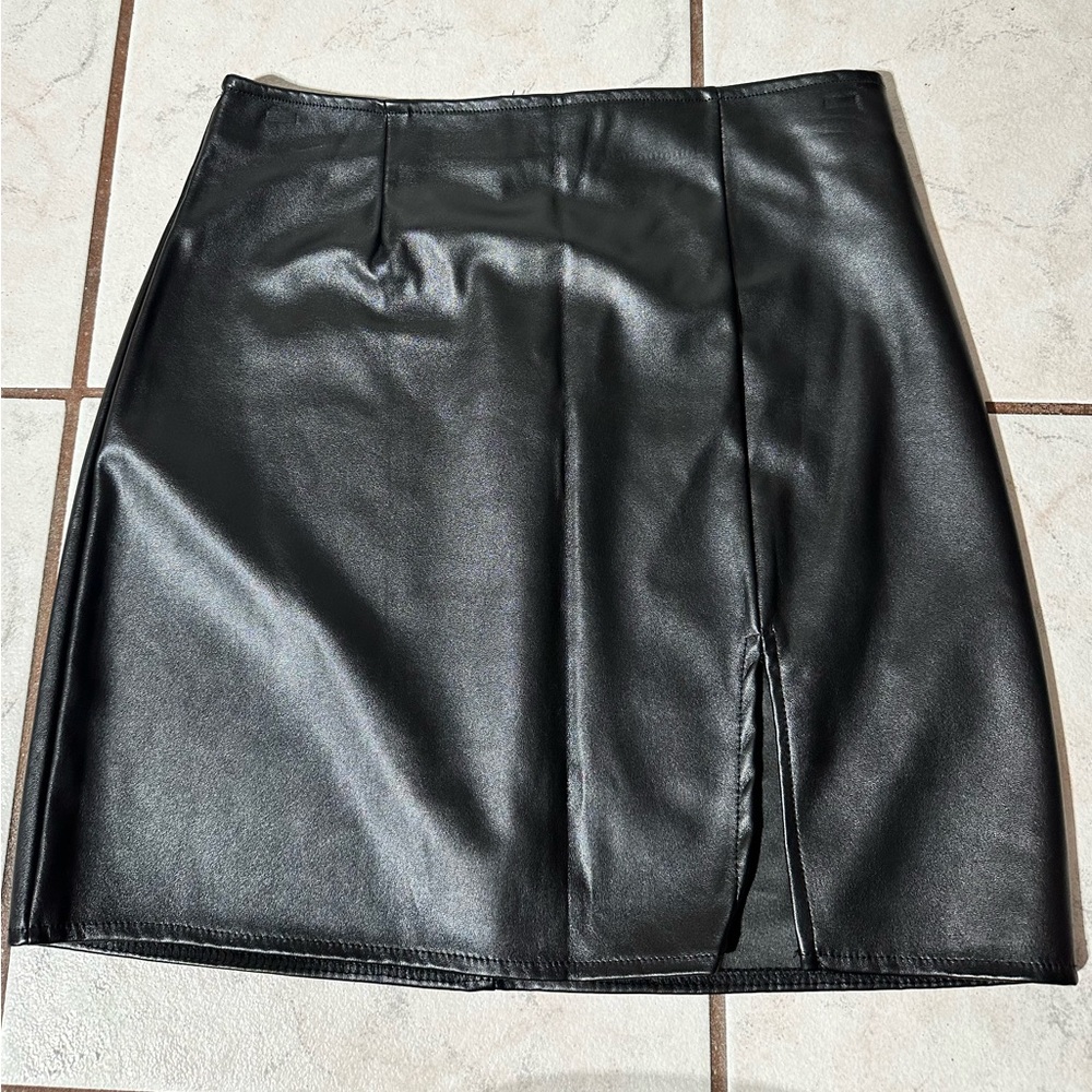 Faux Leather Skirt w/ Slit